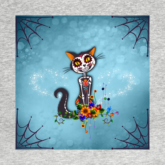 Funny cute sugar cat skeleton with flowers by Nicky2342